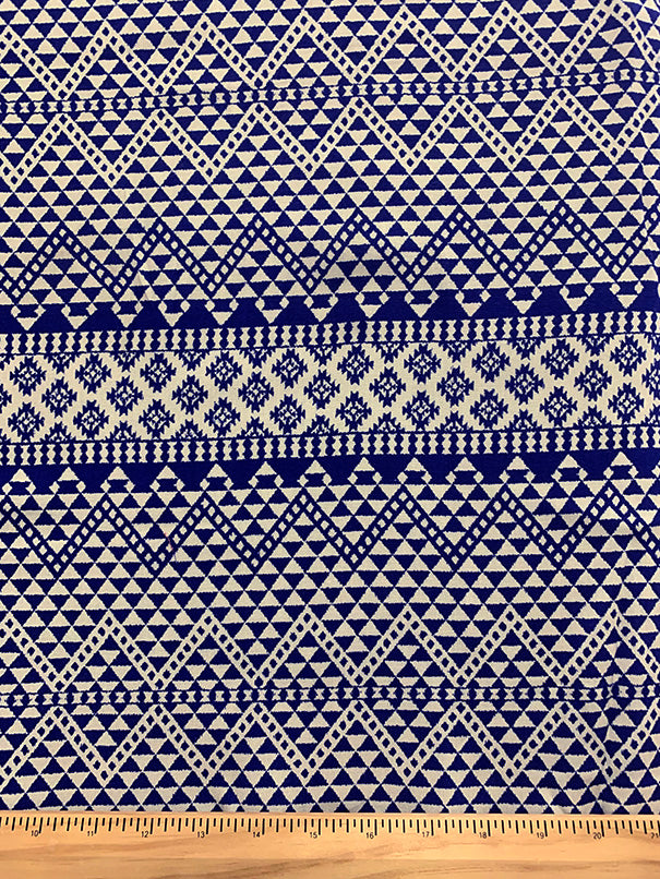 Blue and White Multi Print Stripe Rayon Challis Fabric