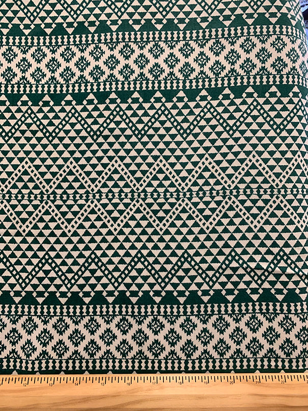 Green and White Multi Print Stripe Rayon Challis Fabric