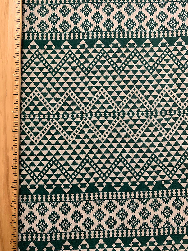 Green and White Multi Print Stripe Rayon Challis Fabric