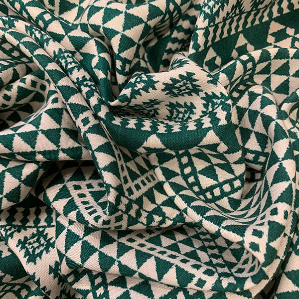 Green and White Multi Print Stripe Rayon Challis Fabric