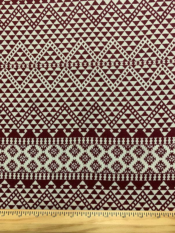 Burgundy and White Multi Print Rayon Challis Fabric