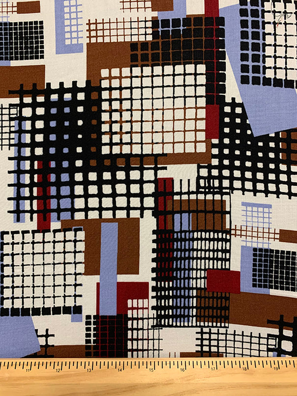 2 YD PC-Red and Black Abstract Print Rayon Challis Fabric