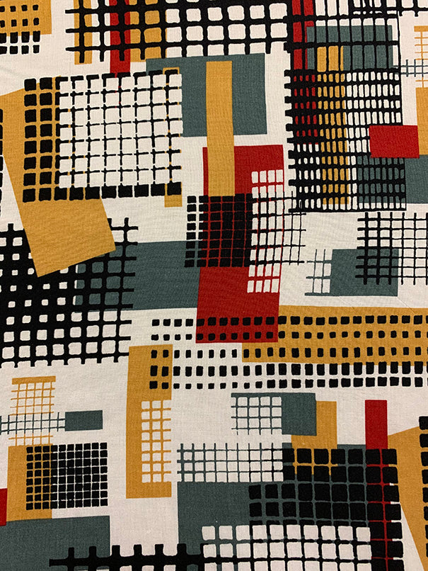1 7/8 YD PC-Gold and Black Abstract Print Rayon Challis Fabric