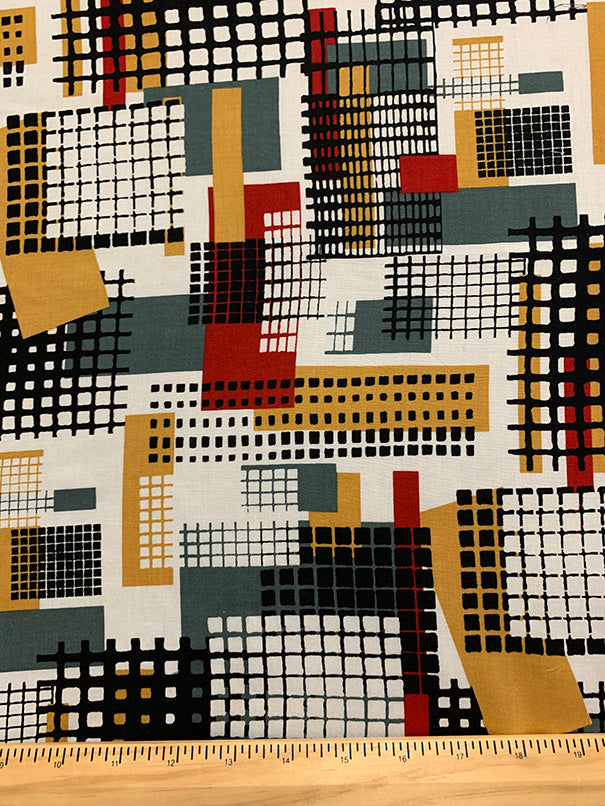 1 7/8 YD PC-Gold and Black Abstract Print Rayon Challis Fabric
