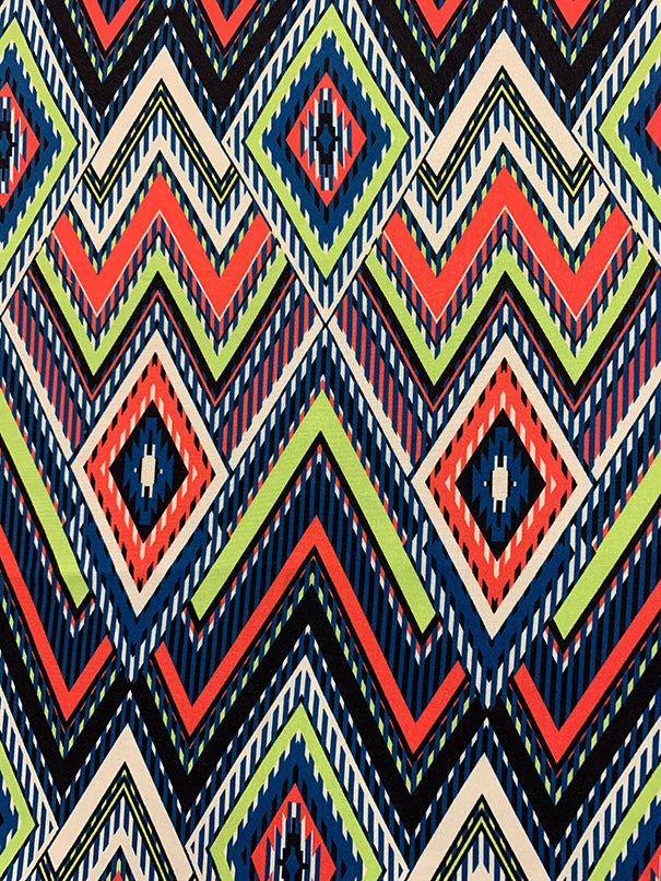 Lime Multi Diamond Print Rayon Challis Fabric