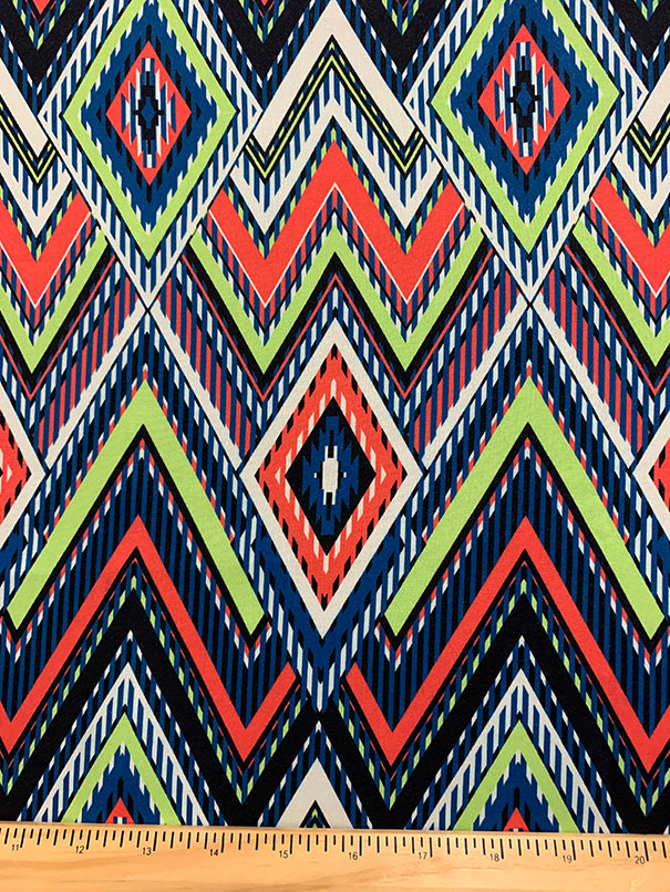 Lime Multi Diamond Print Rayon Challis Fabric