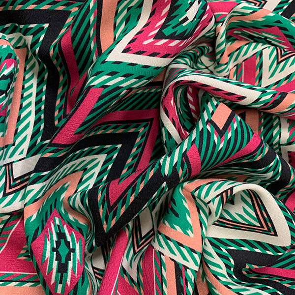 Green Multi Diamond Print Rayon Challis Fabric