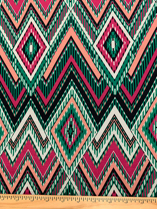 Green Multi Diamond Print Rayon Challis Fabric