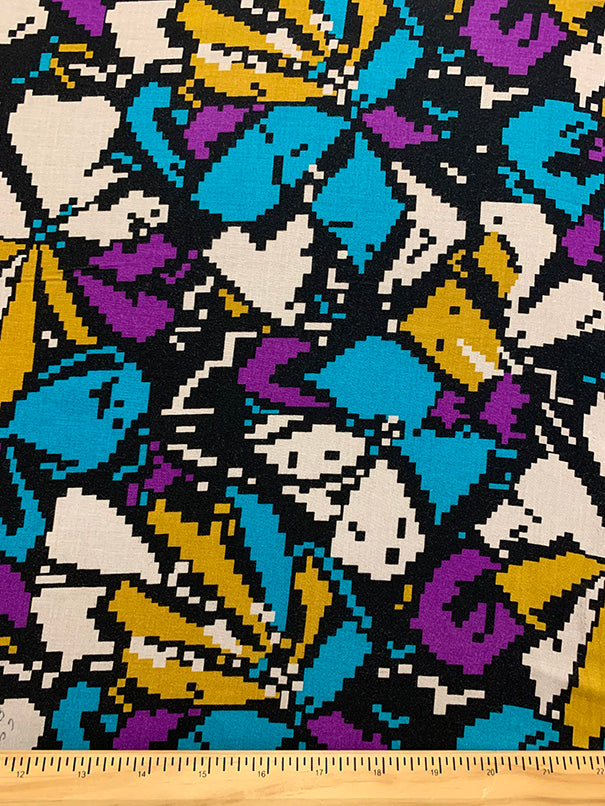 Turquoise Digital Floral Print Rayon Challis Fabric