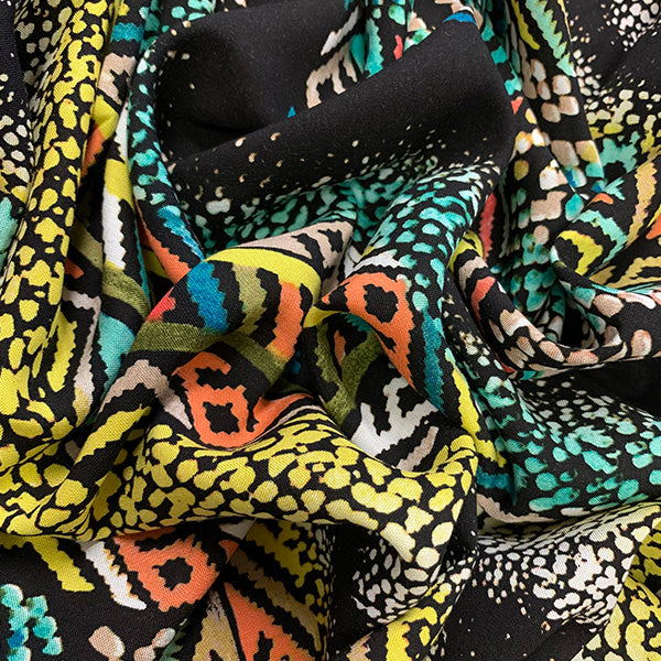 Black Multi Splatter Stripe Print Rayon Challis Fabric