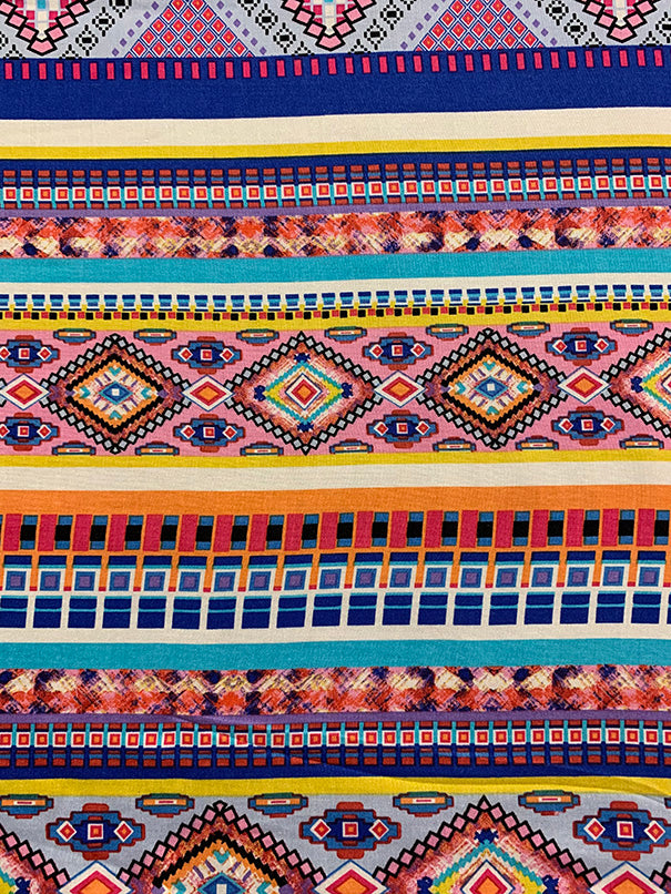 1 1/2 YD PC-Pink Multi Aztec Stripe Print Rayon Challis Fabric