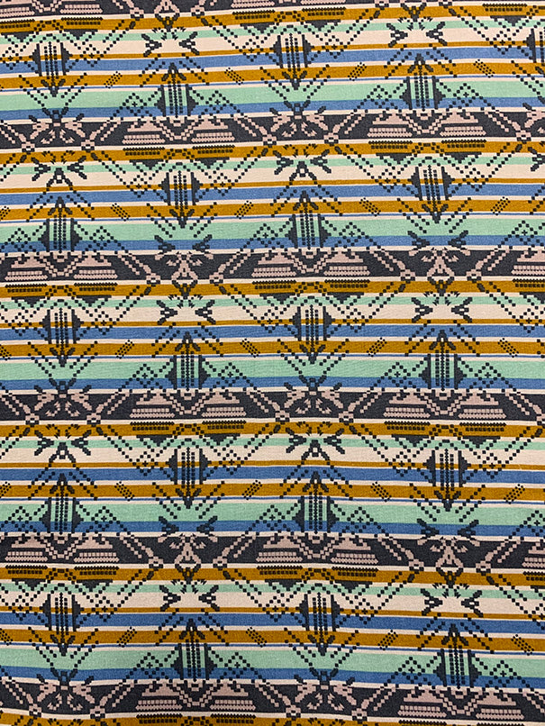 6 1/2 YD PC-Blue and Gold Multi Stripe Print Rayon Challis Fabric