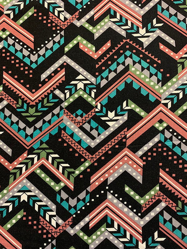 Rose and Teal Multi Broken Chevron Print Rayon Challis Fabric