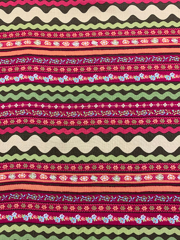 Magenta Multi Stripe Print Rayon Challis Fabric