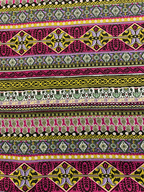 Purple and Magenta Multi Stripe Print Rayon Challis Fabric