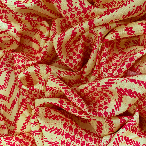 Neon Red and Yellow Geometric Print Rayon Challis Fabric