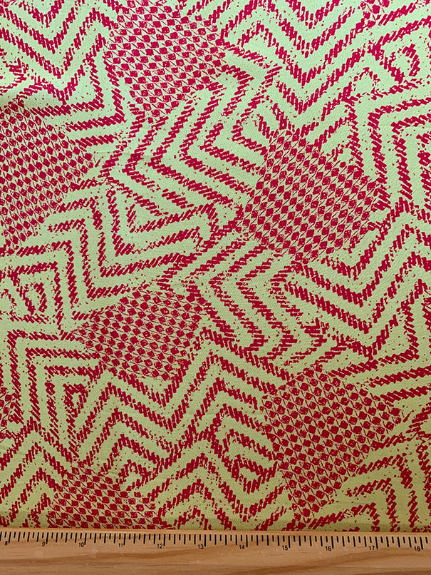 Neon Red and Yellow Geometric Print Rayon Challis Fabric
