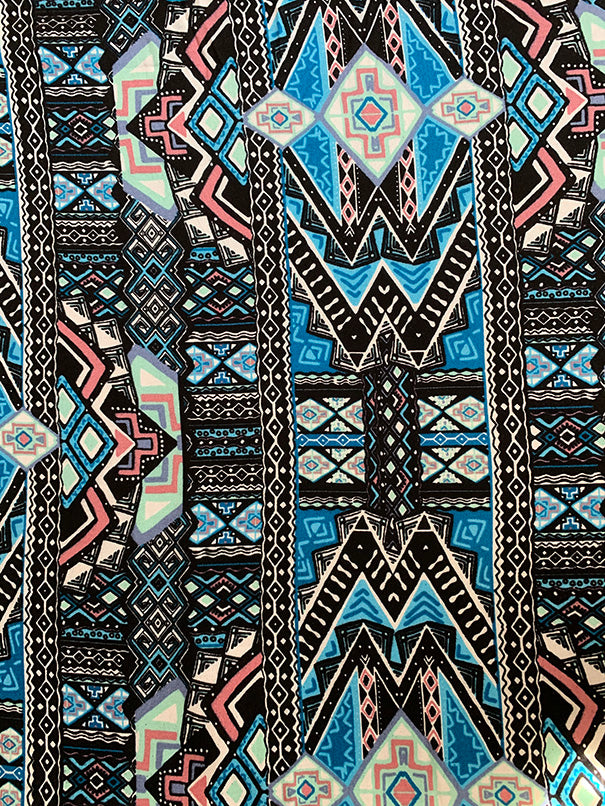 Turquoise and Mint Print Rayon Challis Fabric