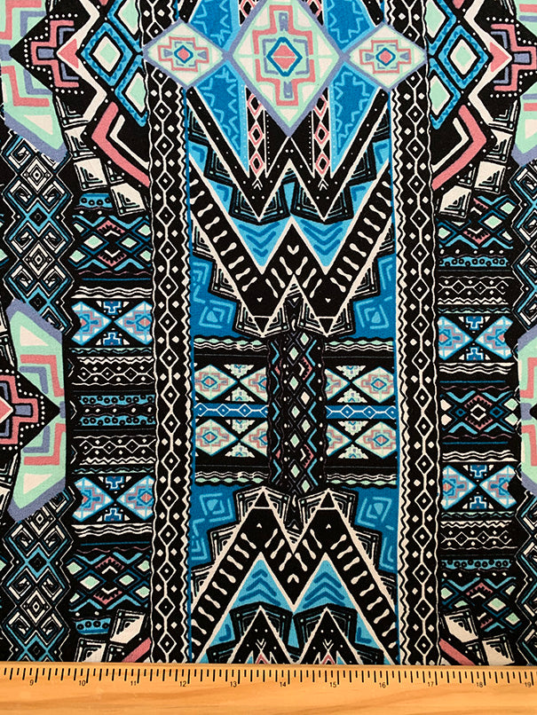 Turquoise and Mint Print Rayon Challis Fabric
