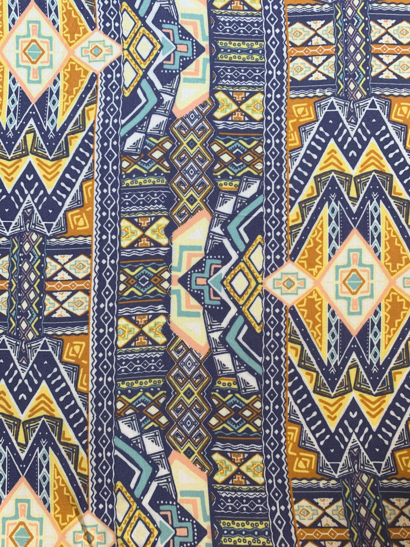 Navy Blue Multi Print Rayon Challis Fabric