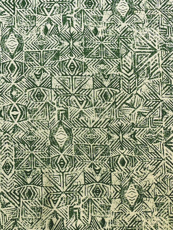 1 YD PC-Green and Pale Yellow Aztec Print Rayon Challis Fabric