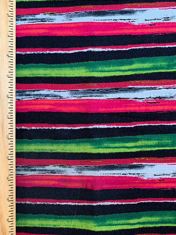 Black Multi Stripe Print Rayon Challis Fabric