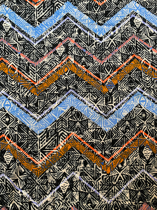 Black and Gray Aztec Multi Print Rayon Challis Fabric