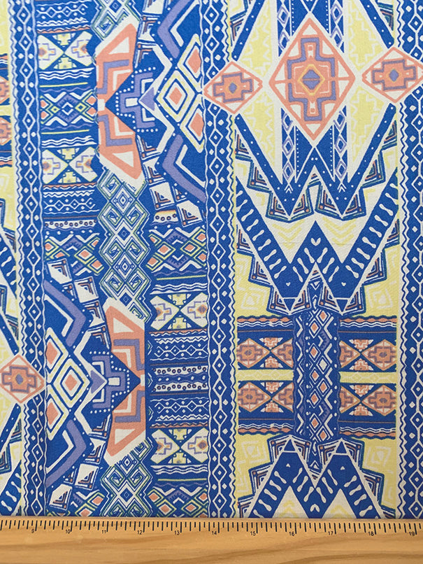 Sky Blue Multi Print Rayon Challis Fabric