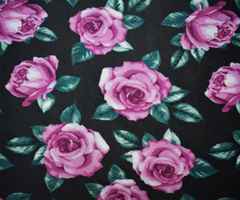 Black-Multi Poly Stretch Spandex Floral Printed Mesh Knit Fabric