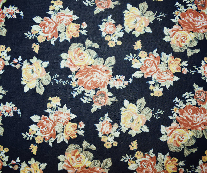 Deep Blue-Multi Poly Stretch Floral Printed Mesh Knit Fabric