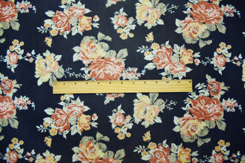 Deep Blue-Multi Poly Stretch Floral Printed Mesh Knit Fabric