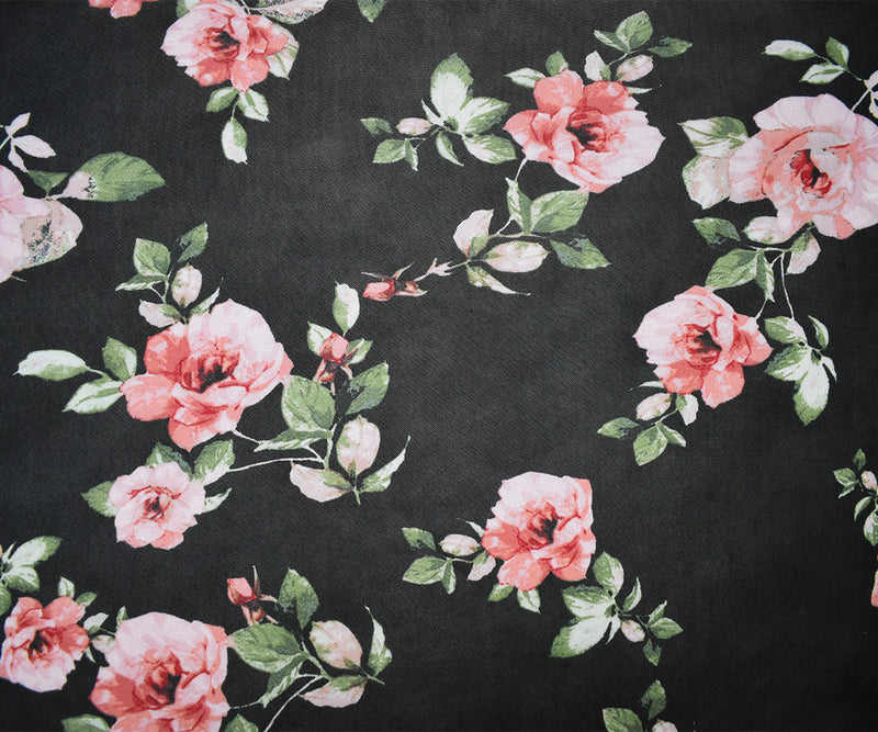 Black-Multi Poly Stretch Spandex Floral Printed Mesh Knit Fabric