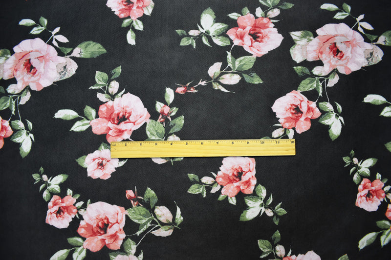 Black-Multi Poly Stretch Spandex Floral Printed Mesh Knit Fabric
