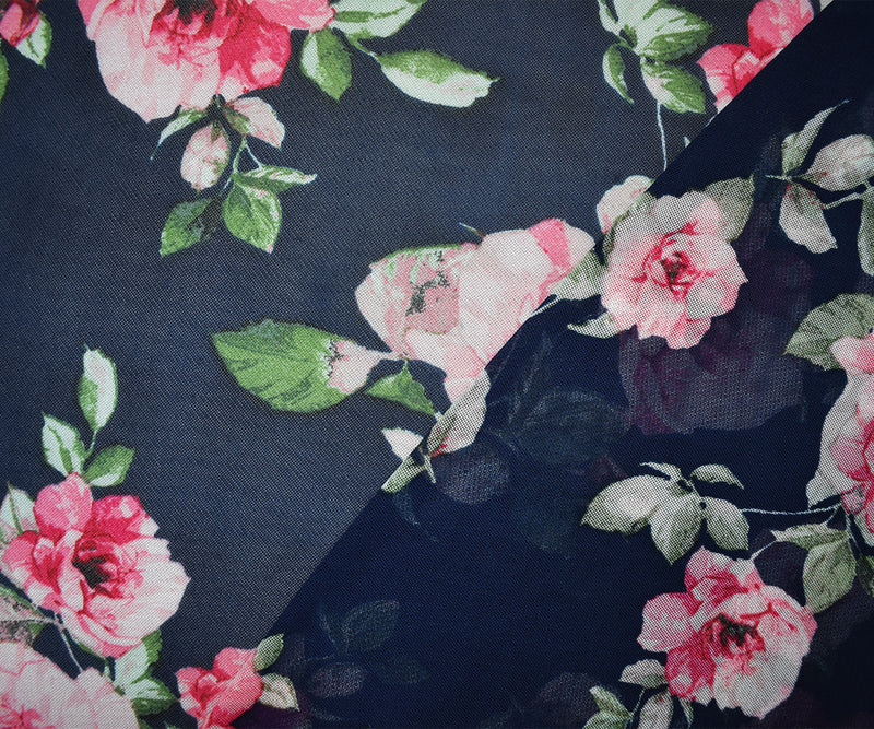 Deep Blue-Multi Poly Stretch Floral Printed Mesh Knit Fabric