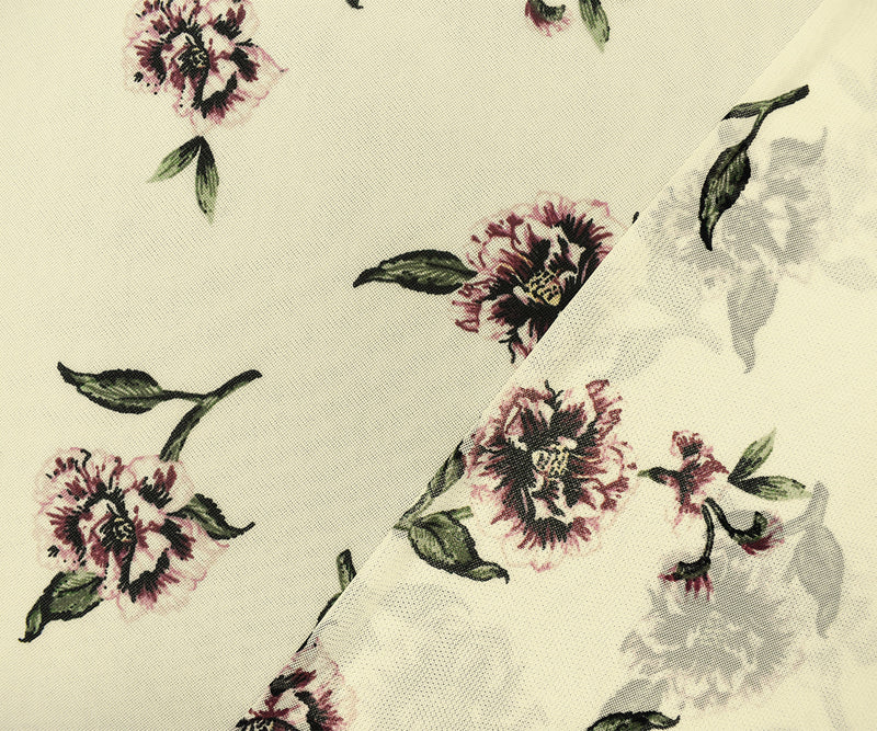 Ivory-Multi Poly Stretch Spandex Floral Printed Mesh Knit Fabric
