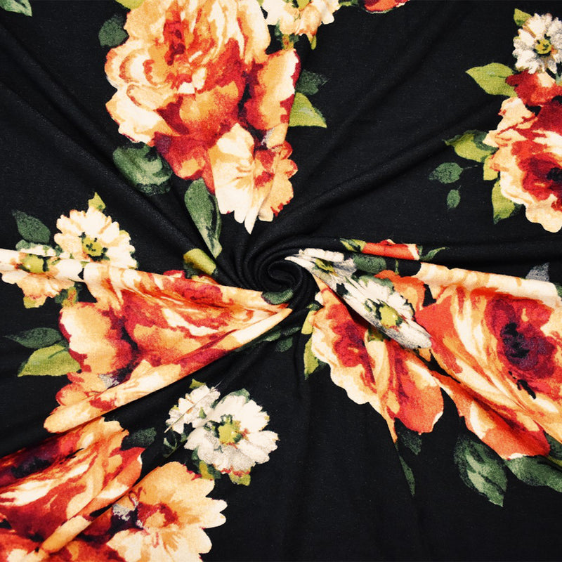 Black-Multi Rayon Stretch Spandex Floral Print Jersey Knit Fabric