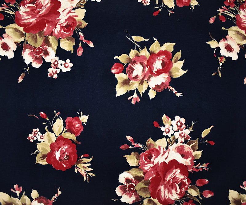 Blue-Red-Multi Stretch Spandex Floral Printed Jersey Knit Fabric