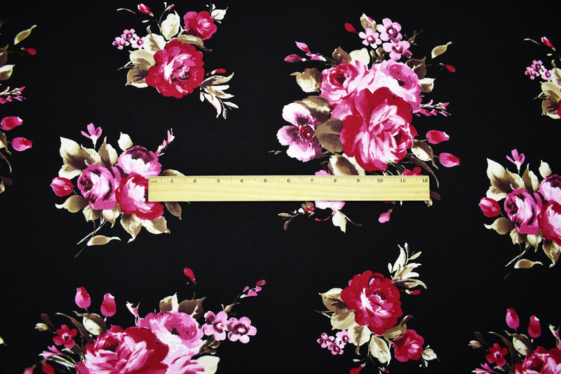 Black-Multi Rayon Stretch Spandex Floral Printed Jersey Knit Fabric