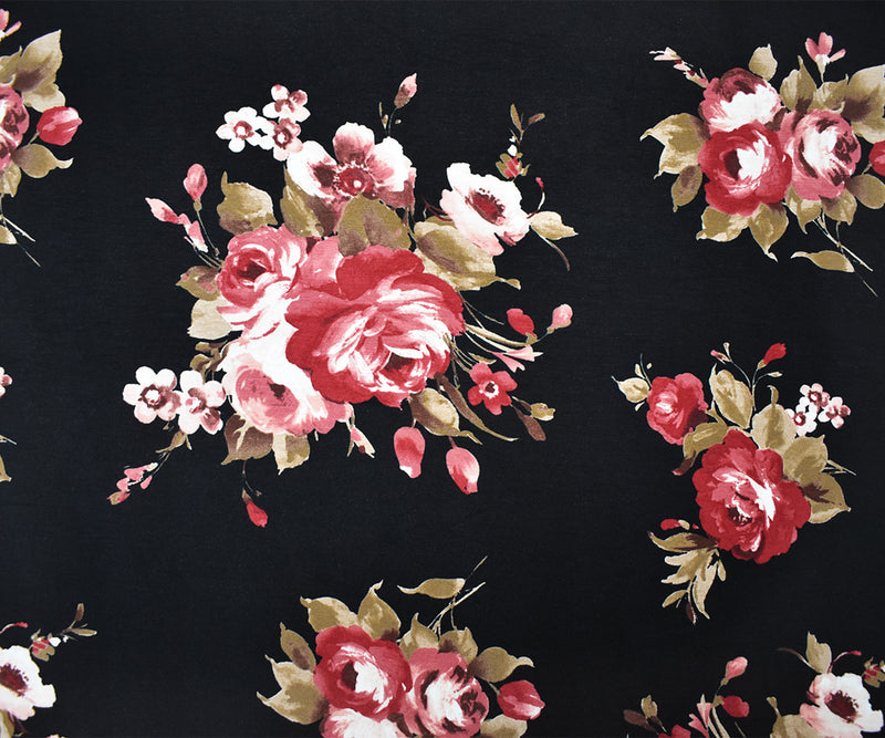 Black-Multi Rayon Stretch Spandex Floral Print Jersey Knit Fabric