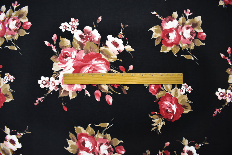 Black-Multi Rayon Stretch Spandex Floral Print Jersey Knit Fabric
