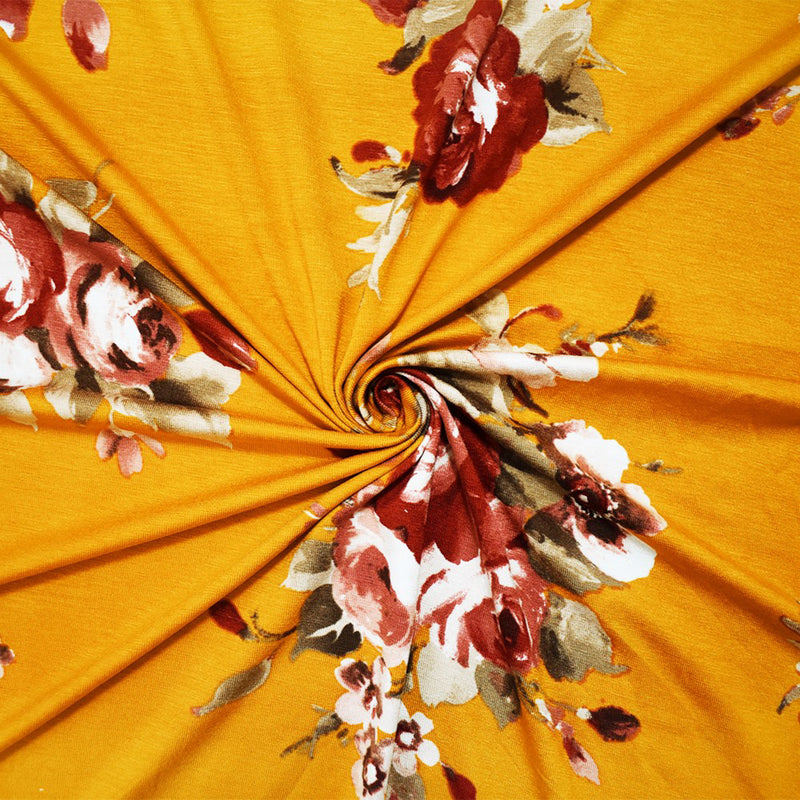 Yellow-Multi Stretch Spandex Floral Printed Jersey Knit Fabric