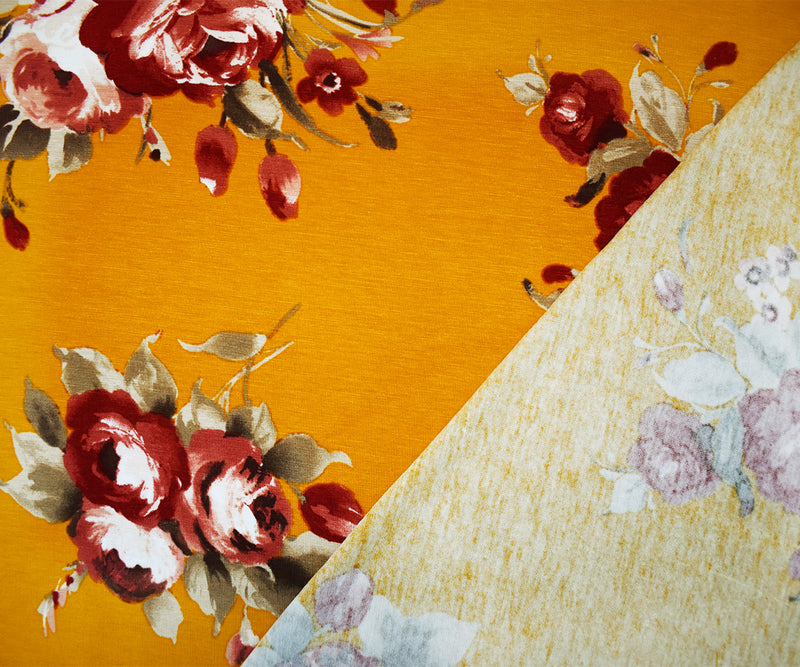 Yellow-Multi Stretch Spandex Floral Printed Jersey Knit Fabric