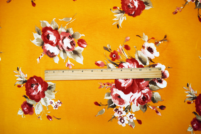 Yellow-Multi Stretch Spandex Floral Printed Jersey Knit Fabric