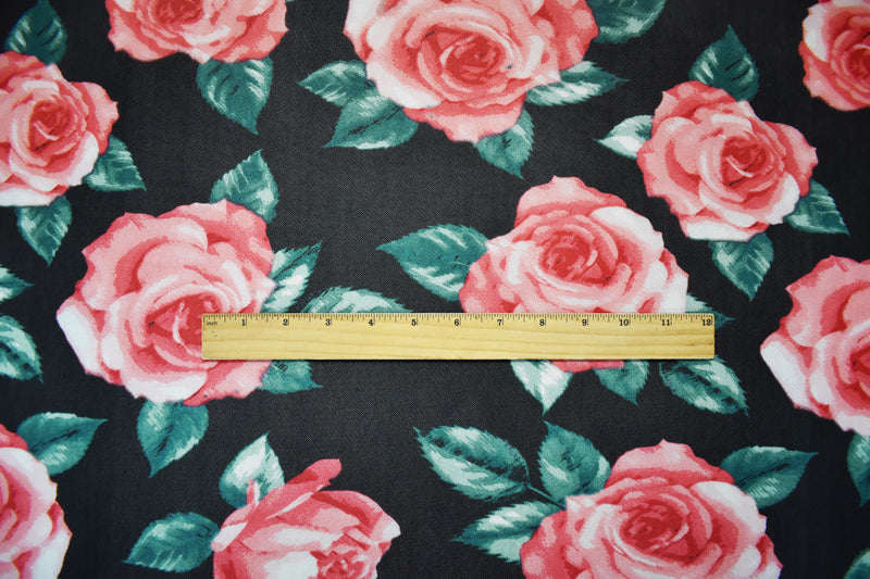 Black-Multi Poly Stretch Spandex Floral Printed Mesh Knit Fabric