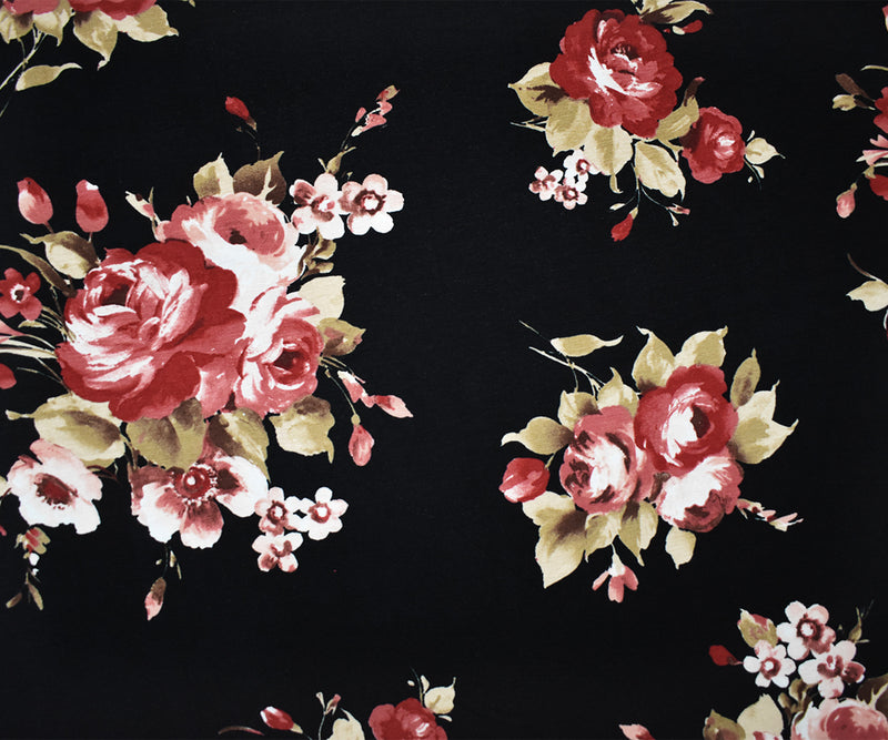 Black-Red-Multi Rayon Stretch Spandex Floral Jersey Knit Fabric