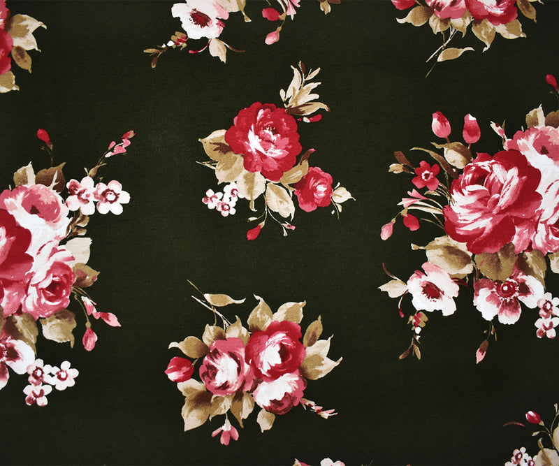 Green-Red-Multi Rayon Stretch Spandex Floral Jersey Knit Fabric
