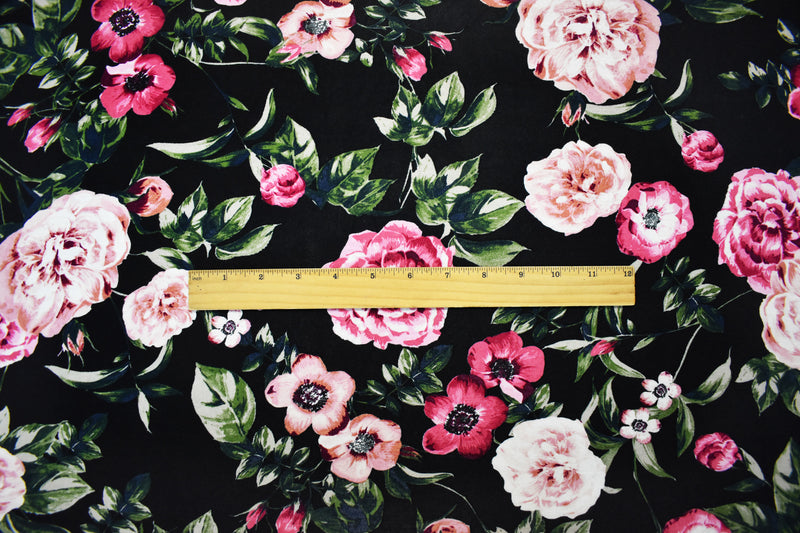 Black-Multi Rayon Stretch Spandex Floral Printed Jersey Knit Fabric