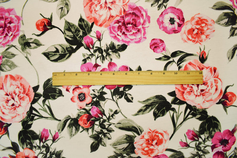 5 YD PC-Ivory-Multi Rayon Stretch Spandex Floral Print Jersey Knit Fabric
