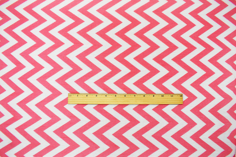 Pink-White Poly Stretch Spandex Chevron Print Pleated Jersey Knit Fabric