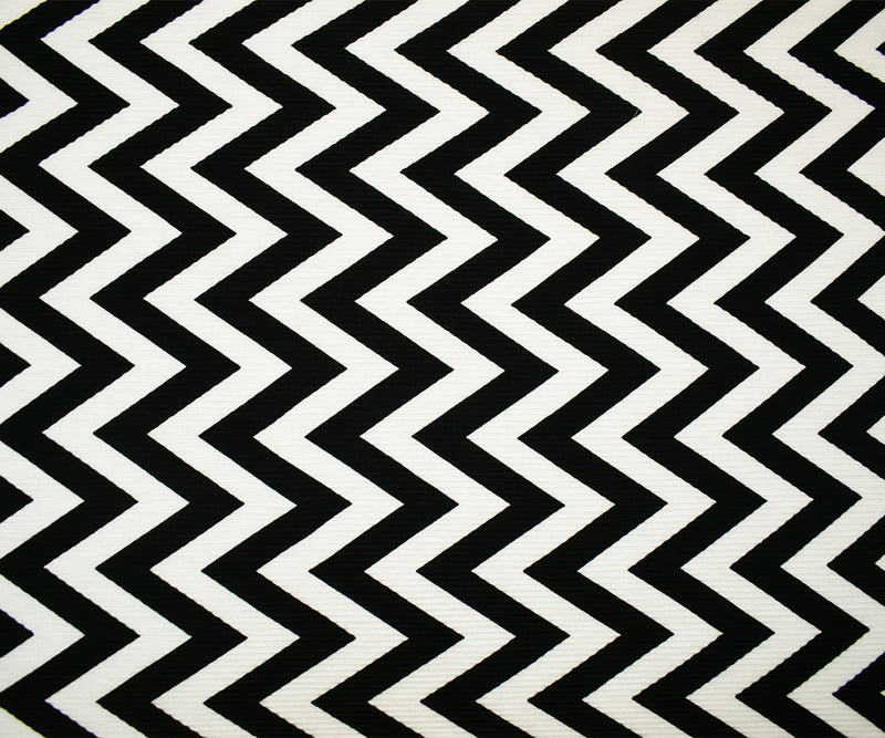 Black-White Poly Stretch Spandex Chevron Print Pleat Interlock Knit Fabric